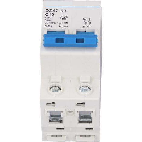 Disjoncteur miniature 2P pour montage sur rail DIN 400 V 10 A avec protection contre les surcharges DZ47‑63 C10 (1/5)