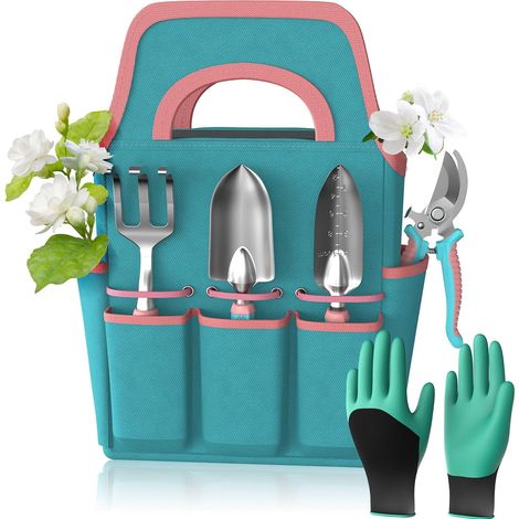 Set di 6 attrezzi da giardinaggio, set di attrezzi manuali in lega di alluminio per principianti, con borsa da giardinaggio, robusto set di attrezzi per esterni, impugnatura ergonomica, idea regalo pe (1/5)