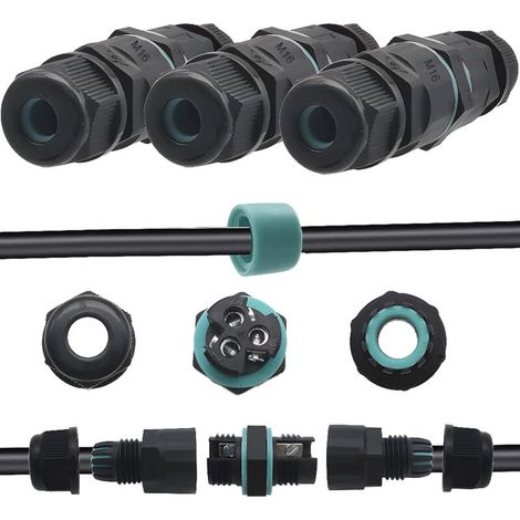 Connecteur Electrique Etanche, Boîte étanche IP68, Connecteur de câble étanche à 2 broches / 3 broches, pour câble de 3 à 6 mm de diamètre (3pcs) (1/5)