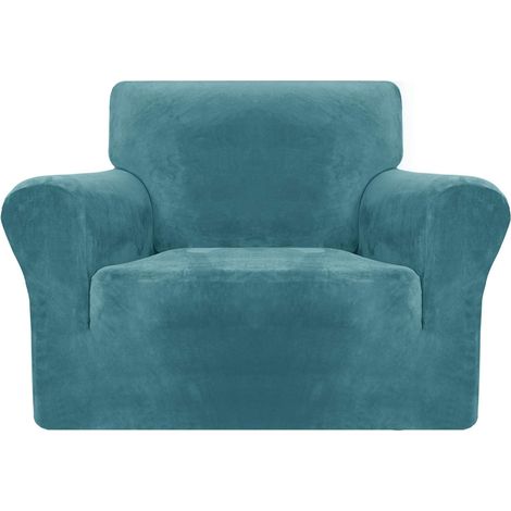 Housse de canapé en molleton épais (1 place, bleu) extensible, protecteur de meuble pour chien et chat, housse de fauteuil moelleuse avec élastique, 1 pièce (1/5)