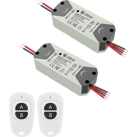 Smart Wireless RF Relay Switch DC 12V 2 canaux Télécommande Switch 5V-24V Home Automation 433Mhz avec deux émetteurs 2 pack (1/5)