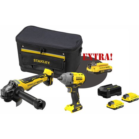 Kit Smerigliatrice a batteria 18V V20 Brushless SFMCG700B + Avvitatore ad impulsi a batteria 18V attacco 1/2" SFMCF920B V20 FATMAXB. STANLEYB. + Set energia + EXTRA OMAGGI FATMAXB. STANLEYB.
