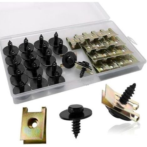 Pair 40 Pièces Clip à Vis et Écrou de Kit, Écrous de Fixation pour Garde-Boue de Voiture, Type U Sous Support de Passage Roue Kit, pour Voiture Panneau de Porte Intérieur (1/5)