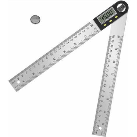 Digitaler Winkelmesser, Winkelmesser, 300 mm Längen- und Winkelmessung aus Edelstahl mit Niederhalter, Nullstellung und großem LCD-Display, mm/Zoll-System, für Holzbearbeitung und Bauwesen