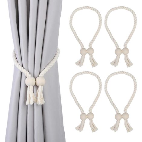 Lot de 4 Embrasse Rideau Magnétique, Coton Tissé à la Main, Sans Perçage, Pour Salon Chambre Bureau