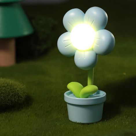 Veilleuse florale pour enfants, lumière douce, orientable à 360°, lampe de chevet à piles, bleue (1/5)