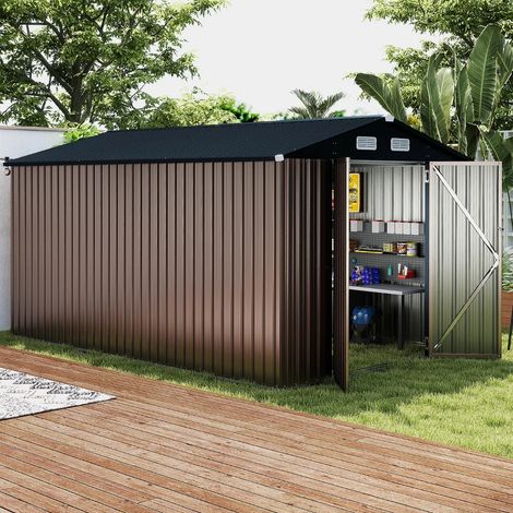 Outdoor Storage Shed Large Utility Tool House with Top Sloping Design-Grey (1/5)