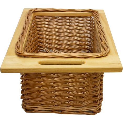 Lot de 1 x Panier de Rangement Coulissants en Pin pour Cuisine, Salle de Bain, Chambre, Penderie - 400 mm / 40 cm Brun Solide Jusqu'à 10Kg Design Décoration Maison [Fixations Incluses] Tissé Mains