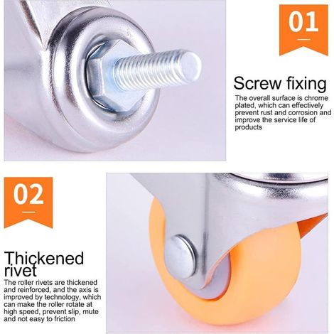 Roulettes de transport très résistantes avec frein,pivotantes à 360 degrés,parfaites pour les petits meubles (orange,dimensions : 38mm,M8×20),1pcs GROOFOO