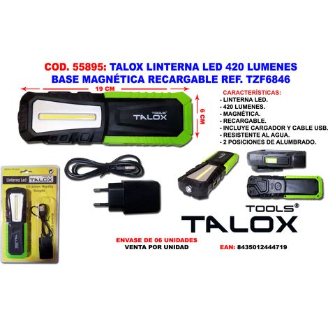 talox linterna led 420 lumenes base magnetica recargable tzf6846