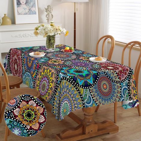 Tischdecke Rechteckig Mandala Boho Style 110x140 cm Polyester Abwaschbar Outdoor