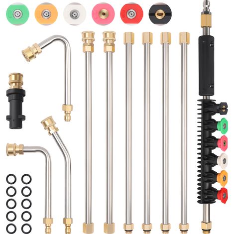 Ensemble de Baguette D'extension de Nettoyeur Haute Pression, Adaptateur inclus, 7 Tiges Droites 3 Tiges, Convient pour le nettoyage des canalisations, des toits, des allées et des fenêtres.