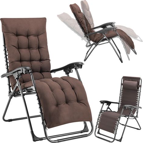 Poltrona da Giardino con Cuscino Imbottito Struttura Acciaio Pieghevole Marrone Relax