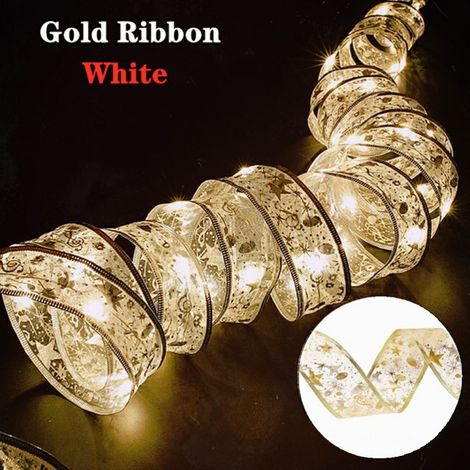 1 rouleau de ruban lumineux décoratif LED pour sapin de Noël, guirlande lumineuse satinée à confettis, ruban doré, 5 mètres, 50 lumières (1/5)