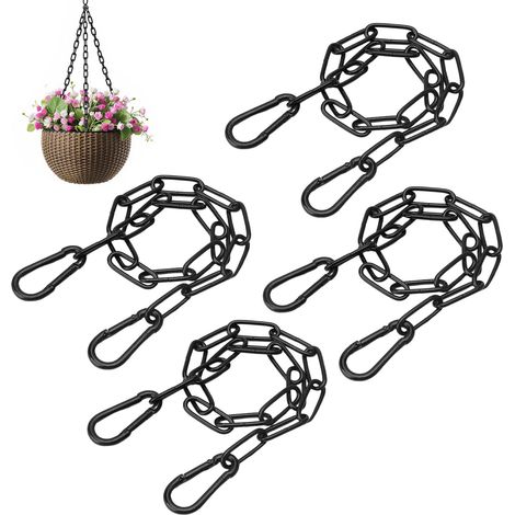 Lot de 4 chaînes en fer noir avec mousqueton, 50 cm, chaîne en acier de 3 mm, chaîne à maillons en métal, chaîne à maillons pour portes de clôture, portails de jardin, cages pour animaux (1/5)