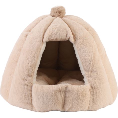 Decdeal Maison pour chat, coussin amovible et lavable, capuche, grotte pour animaux de compagnie, tente, lit pour intérieur, lumière café L (1/5)