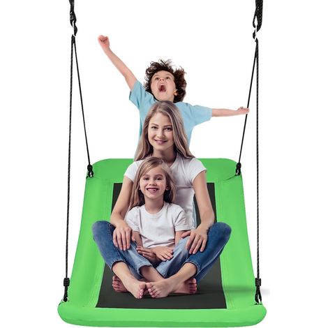 Columpio nido de pájaro rectangular de 83 x 155 cm con cuerdas ajustables para niños diseño brillante en tela oxford verde 200010525