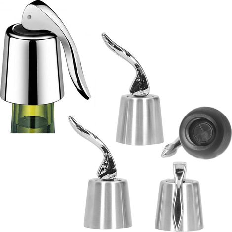 Lot de 4 presse-bouchons pour bouteilles de vin, en acier inoxydable extensible, avec poignée, pour la maison. (1/5)