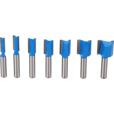 7 Pcs Straight Router Bit 8mm Shank Double Flute Wood Trimming Cutter Carbide Straight Cut Router Bit Set (1/5)