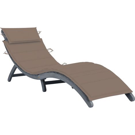 Chaise longue,Fauteuil de Bain de jardin Transat relax avec coussin Gris Bois d'acacia solide GF50015 (1/5)