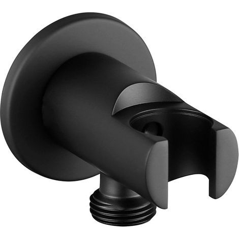 Valve d'angle de sortie murale en cuivre noir mat, support intégré, accessoires de salle de bains, 4 pièces épaisses antidéflagrantes (1/3)