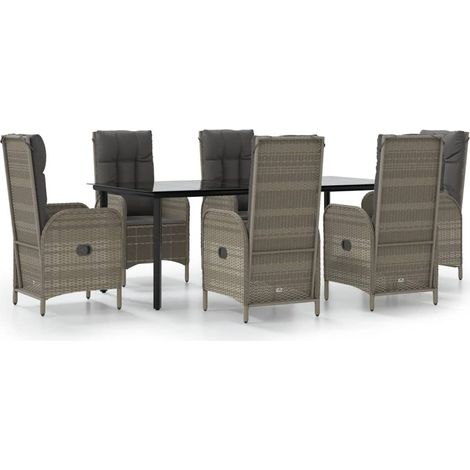 Maison Exclusive - 7-tlg. Garten-Essgruppe mit Kissen Schwarz und