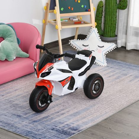 HOMCOM Moto pour enfants avec musique, 18-36 mois, Blanc, 74x39x48 cm, robuste et sécurisé pour tout-petits (1/5)