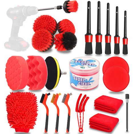 Autoreinigungsbürsten-Set, 24-teiliges Detail-Autobürsten-Set, Innen- und Außenreinigungsbürsten-Set, Reinigungsbürste für Bohrmaschinen, Felgenreinigungsbürste