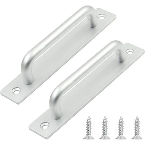 Poignée de porte coulissante en 2 parties, longueur 148 mm, avec plaque arrière, en alliage d'aluminium, adaptée aux meubles, argentée, avec vis