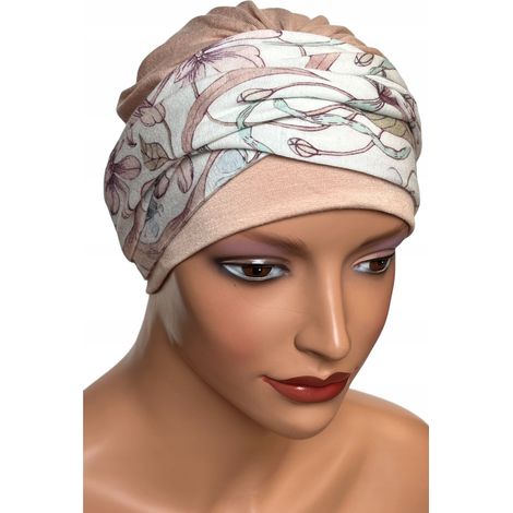 Lena Damen-Kopfturban beige-419, geknitterter Bambusschal, angenehm auf der Haut (1/5)