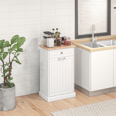 Meuble de cuisine avec support pour poubelle de 38 litres, tiroir, blanc (1/5)