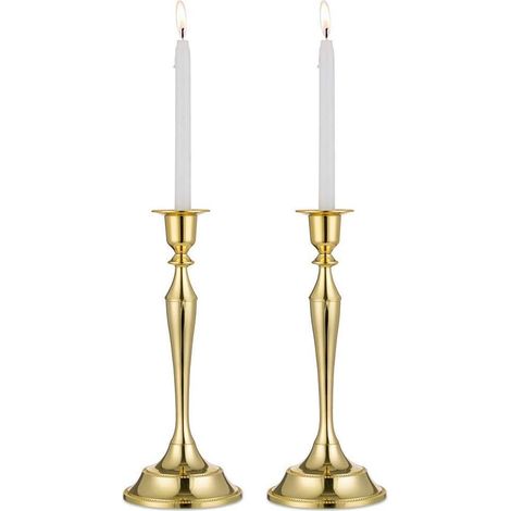 Lot De 2 Bougejoir À Simple Tête, Métal en Forme De Sablier Bougeoirs Chandeliers, Compatible avec Tous Les Taille Standard Bougeoirs (Or, 2 x Grand)