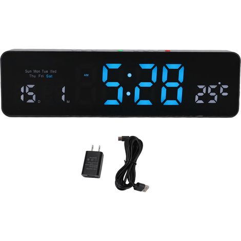 Horloge numérique LED à poser sur un bureau ou au mur, alarme électronique pour chambre ou salon, affichage bleu et blanc (1/5)