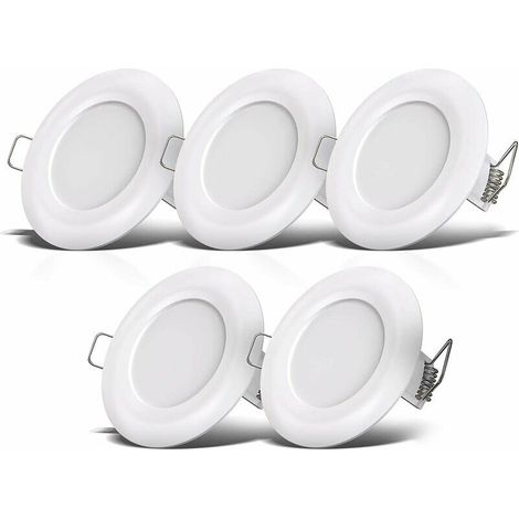 5 spots LED salle de bain, extra-plat 25mm, Ø90mm, blanc, plafonnier encastré, panneau LED 5-7W, 460Lm, blanc neutre 4000K (1/5)