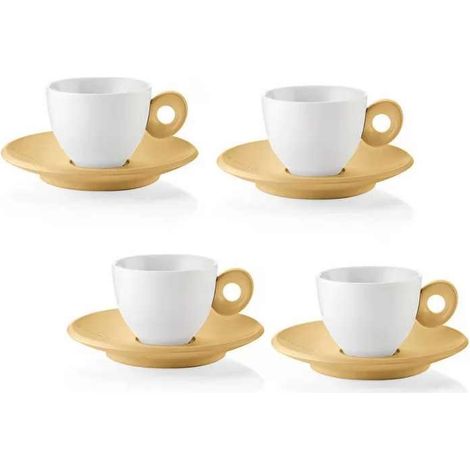 Guzzini Everyday Set 4 Tazzine Caffe' Espresso con Piattino Porcellana 50 ml compatibile microonde e lavastoviglie colore Giallo Senape