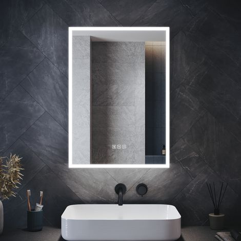 ELEGANT LED Illuminated Cabinet Bathroom Mirror Cabinet Acrylic Light Strip with Demister Pad, Touch Sensor Switch, Shaver Socket, Bluetooth Audio 500 x 700mm