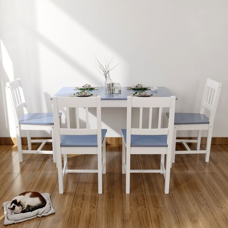 ELEGANT Solid Wooden Dining Table and 4 Chairs Natural Pine Set Dining Kitchen Furniture , Grey (1/5)