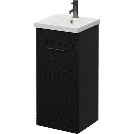 Napoli 390 Nero Oak 400mm Single Door Vanity Unit with Glide Basin - 400mm - Gunmetal Grey 160mm Handle