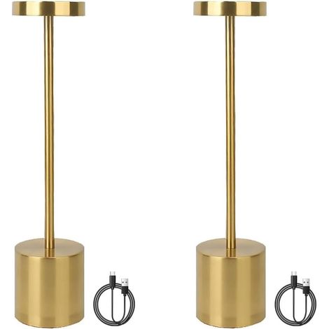 Lampe de table sans fil, rechargeable et à intensité variable pour salle à manger, terrasse, chambre et table de chevet, lot de 2 (doré) (1/5)