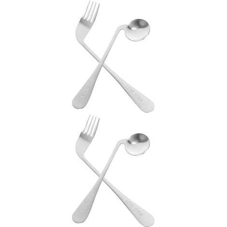 Ensemble de 2 couverts pour tout-petits et aînés:cuillère coudée, fourchette, cuillère à soupe, ustensiles de cuisine ergonomiques