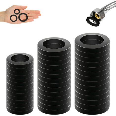 42 Pcs Rondelles Caoutchouc Plates Noires, Joints Tuyau 1/2, 3/4 et 1 Pouce, Joints d’Étanchéité pour Robinet, Pomme de Douche, Évier, Écoulement, Piscine (1/5)