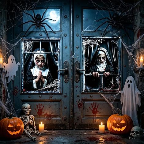 Halloween Decoration Bloody Nun Scary Window Curtain. (1/5)