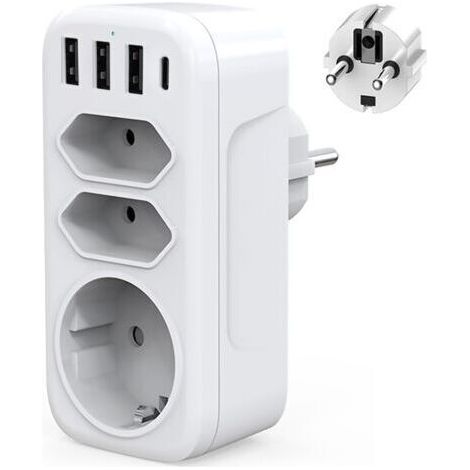 Multiprise Murale USB C Adaptateur Prise Electrique 4000W Chargeur USB Multiple avec 3USB + Type c, 1 Prise Schuko et 2 Prises Euro pour Maison,Cuisine et Bureau (1/5)