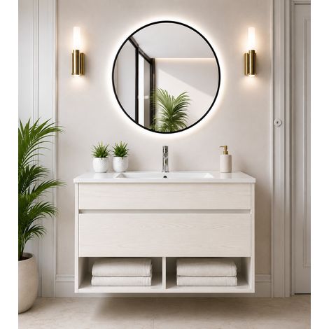 Mueble de baño suspendido con lavabo extraplano ORIGENBATH NEBARI con cajón sin espejo 50x40 cm blanco nórdico