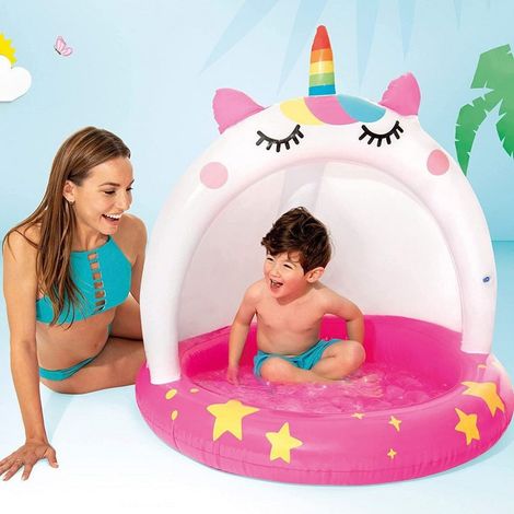 TRADE SHOP - Piscina Baby Pool Caticorn 102x102cm Gioco Estivo Gonfiabile Per Bambini 58438 - (1/3)