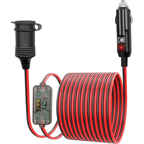 4 m 12 V Cigarette Lighter Socket Extension Cable with Voltmeter and LED Ammeter, Cigarette Lighter Extension Cable Adapter for Motorcycle, Boat, Car, Truck (1/5)