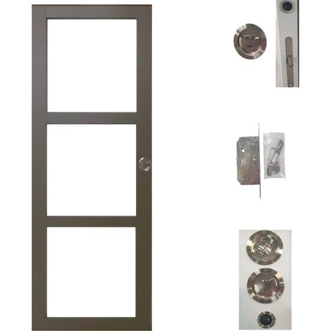 Porte Coulissante Gris Taupe Ral 7006 Vitrage Transparent H204 X L73 Cm, Serrure Condamnation Gd Menuiseries (1/4)