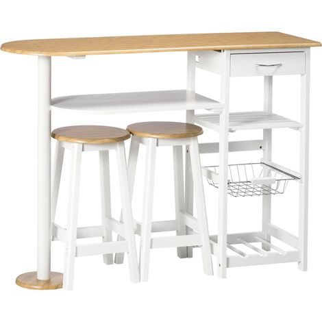 Ce meuble bar pour la cuisine ou la salle à manger, en MDF blanc et mélaminé effet bambou, apportera une touche d'originalité à votre intérieur. Cet ensemble contemporain comprend (1/5)
