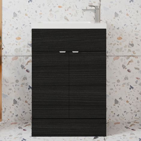 Hudson Reed Fusion Compact Vanity Unit with Basin 600mm Wide - Charcoal Black Woodgrain (1/5)
