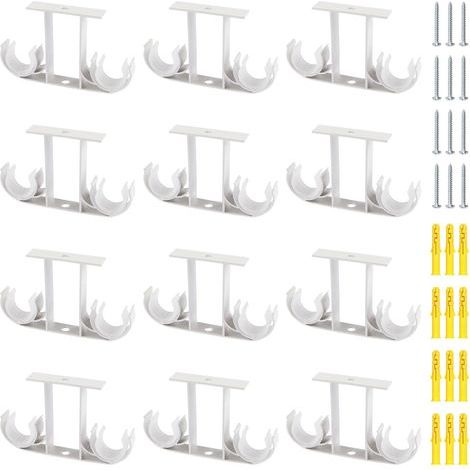 Lot de 12 - Support de tringle à rideau - Alliage d'aluminium - Montage au plafond pour double tringle 23-26 mm - Salon chambre salle de bain - Blanc - 23x26 cm (1/5)